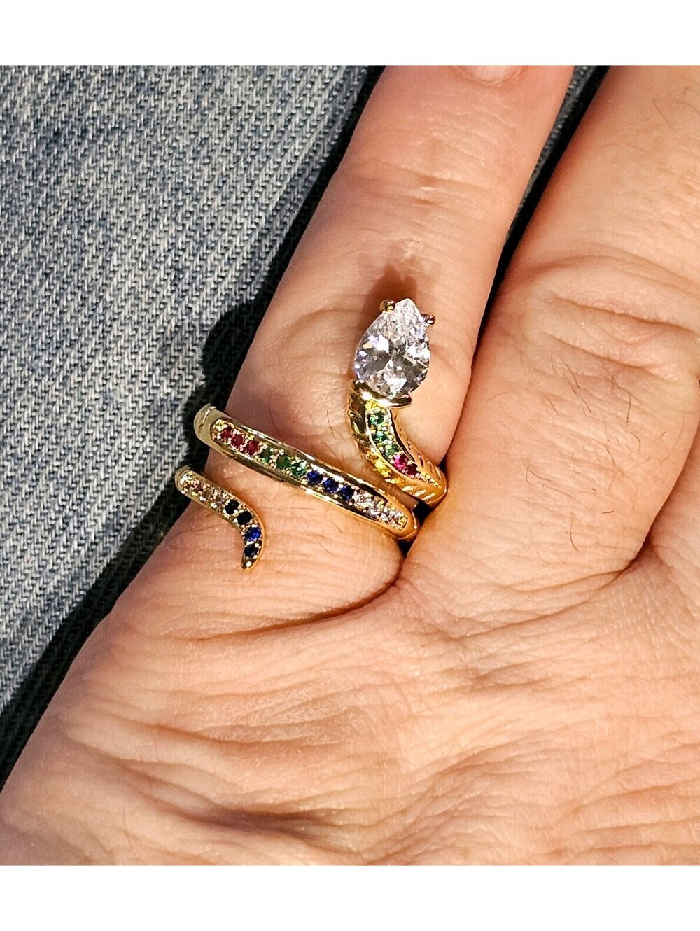 Multicolor CZ Snake Ring Size 7 Adjustable 18k Gold-plated Wrap Design NWOT
